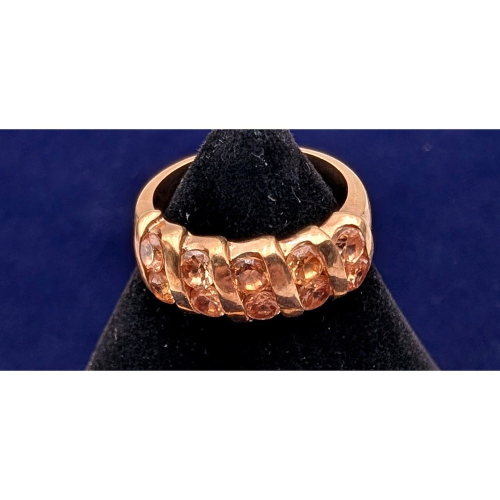 Rose Gold Tone Champagne Stone Ribbed Band Ring Size 8.5 Statement Jewelry